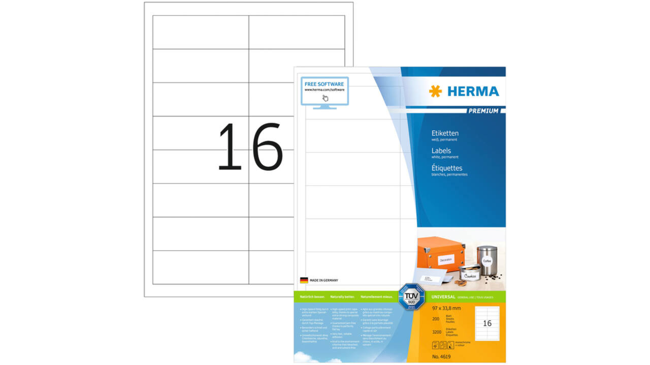 Etiket HERMA 4619 97x33.8mm premium wit 3200stuks