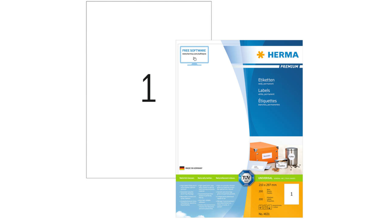 Etiket HERMA 4631 210x297mm A4 premium wit 200stuks