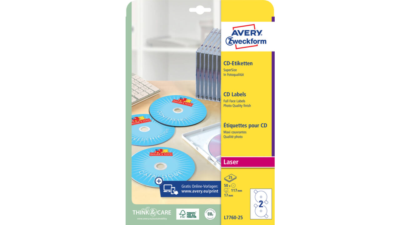 Etiket Avery L7760-25 CD full size glossy 50stuks