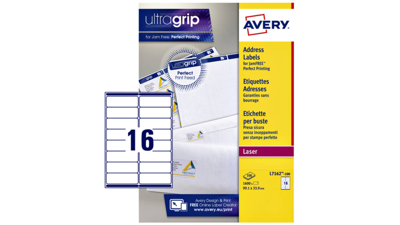 Etiket Avery L7162-100 99.1x33.9mm wit 1600stuks