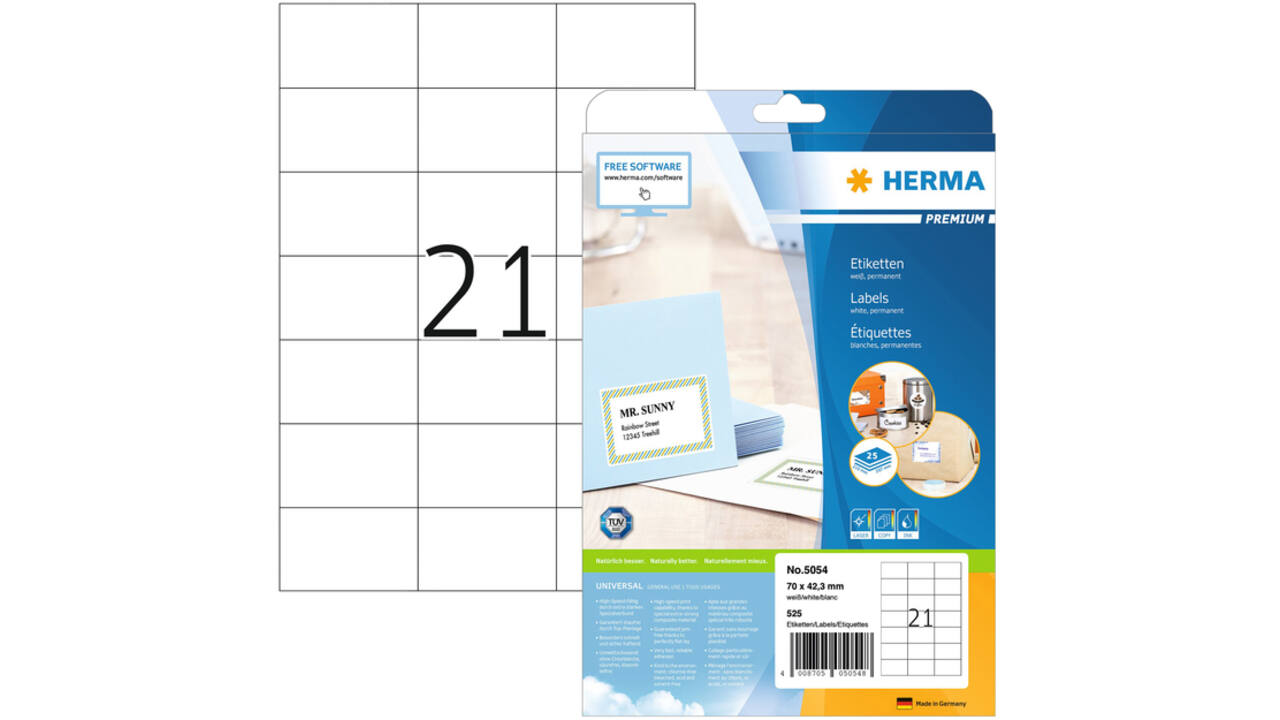 Etiket HERMA 5054 70x42.3mm premium wit 525stuks