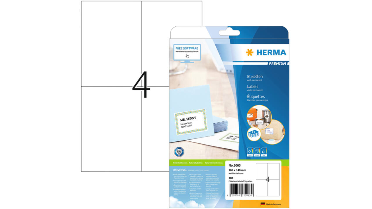 Etiket HERMA 5063 105x148mm A6 premium wit 100stuks