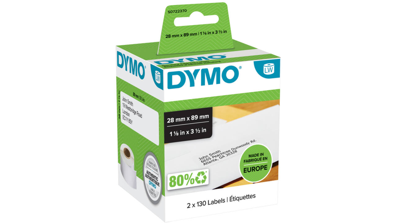 Etiket Dymo LabelWriter adressering 28x89mm 2 rollen á 130 stuks wit