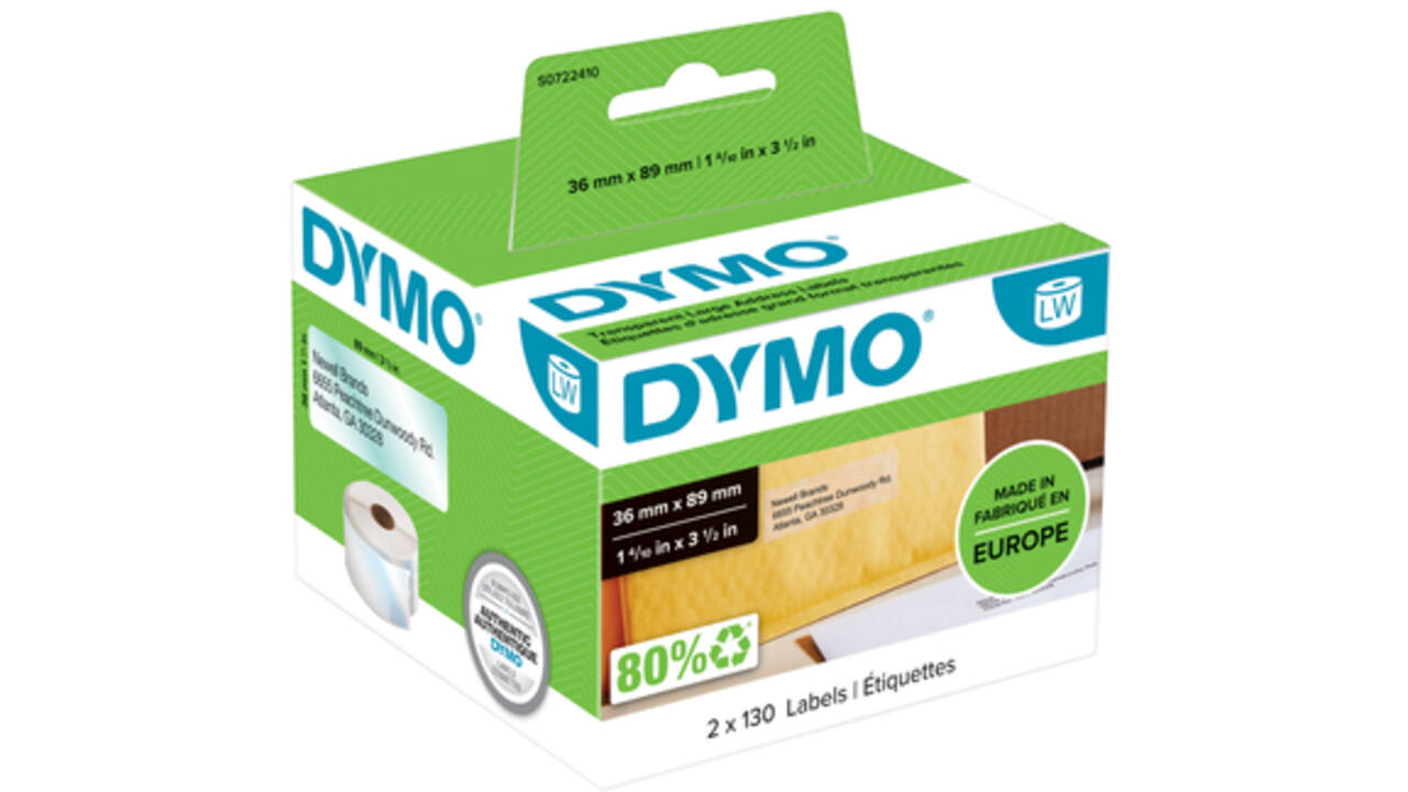 Etiket Dymo LabelWriter adressering 36x89mm 2 rollen á 130 stuks transparant