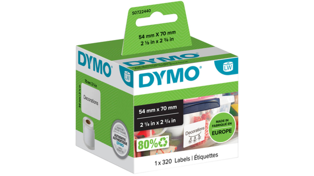 Etiket Dymo LabelWriter multifunctioneel 54x70mm 1 rol á 320 stuks wit