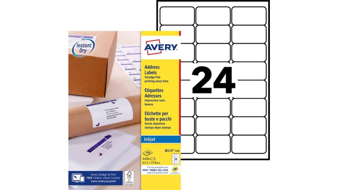 Etiket Avery J8159-100 63.5x33.9mm wit 2400stuks