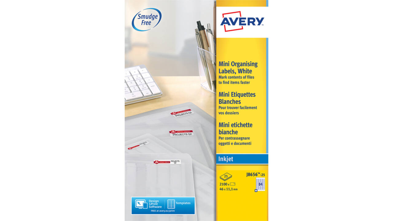 Etiket Avery J8656-25 46x11.1mm wit 2100stuks