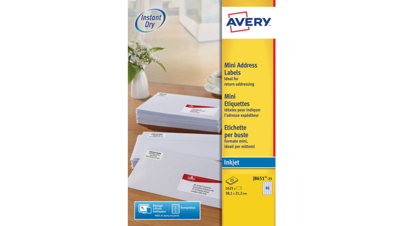 Etiket Avery J8651-25 38.1x21.2mm wit 1625stuks