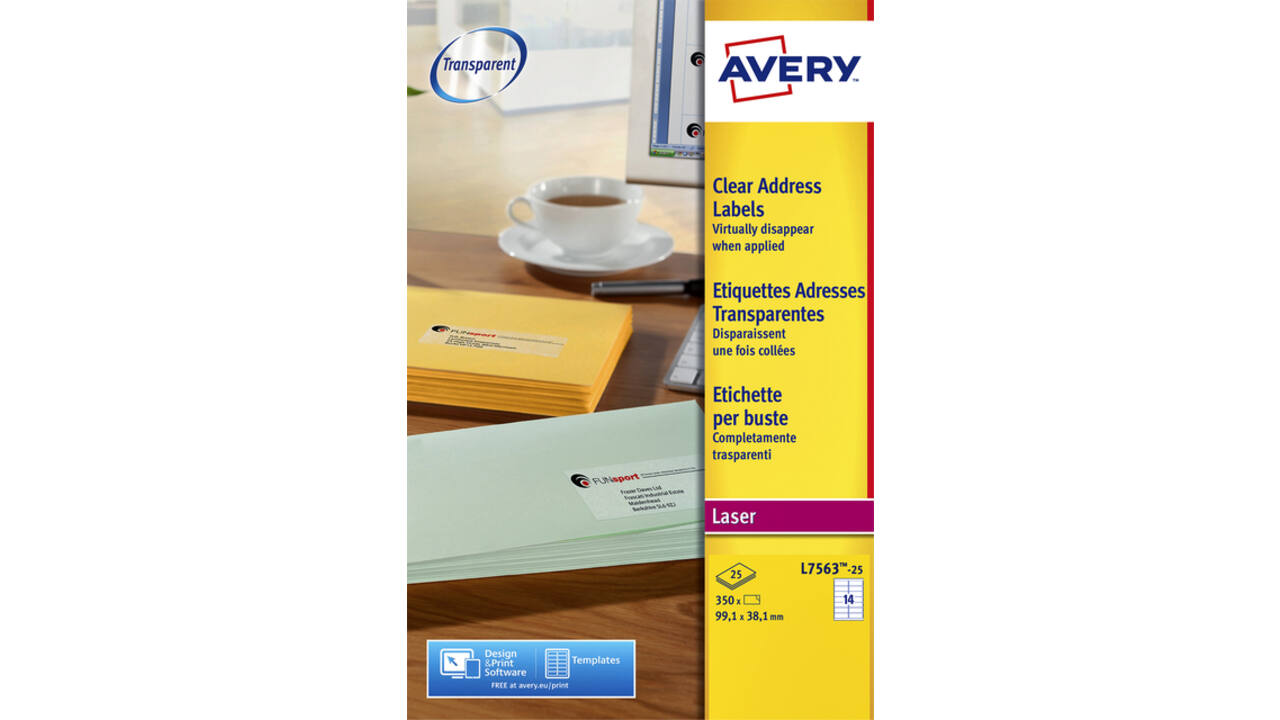 Etiket Avery L7563-25 99.1x38.1mm transparant mat 350 stuks
