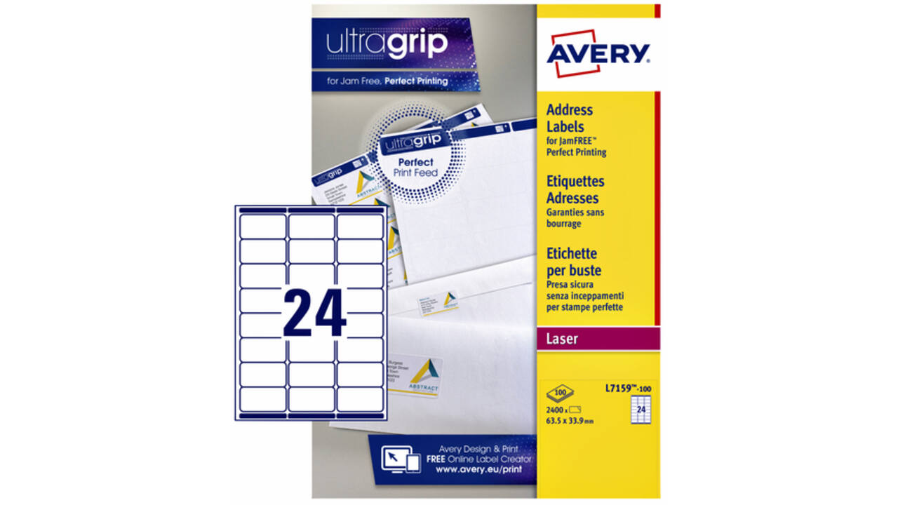 Etiket Avery L7159-100 63.5x33.9mm wit 2400stuks