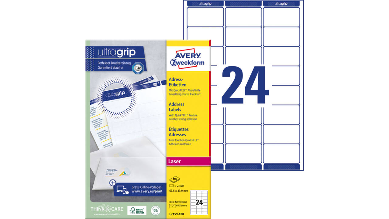Etiket Avery L7159-100 63.5x33.9mm wit 2400stuks