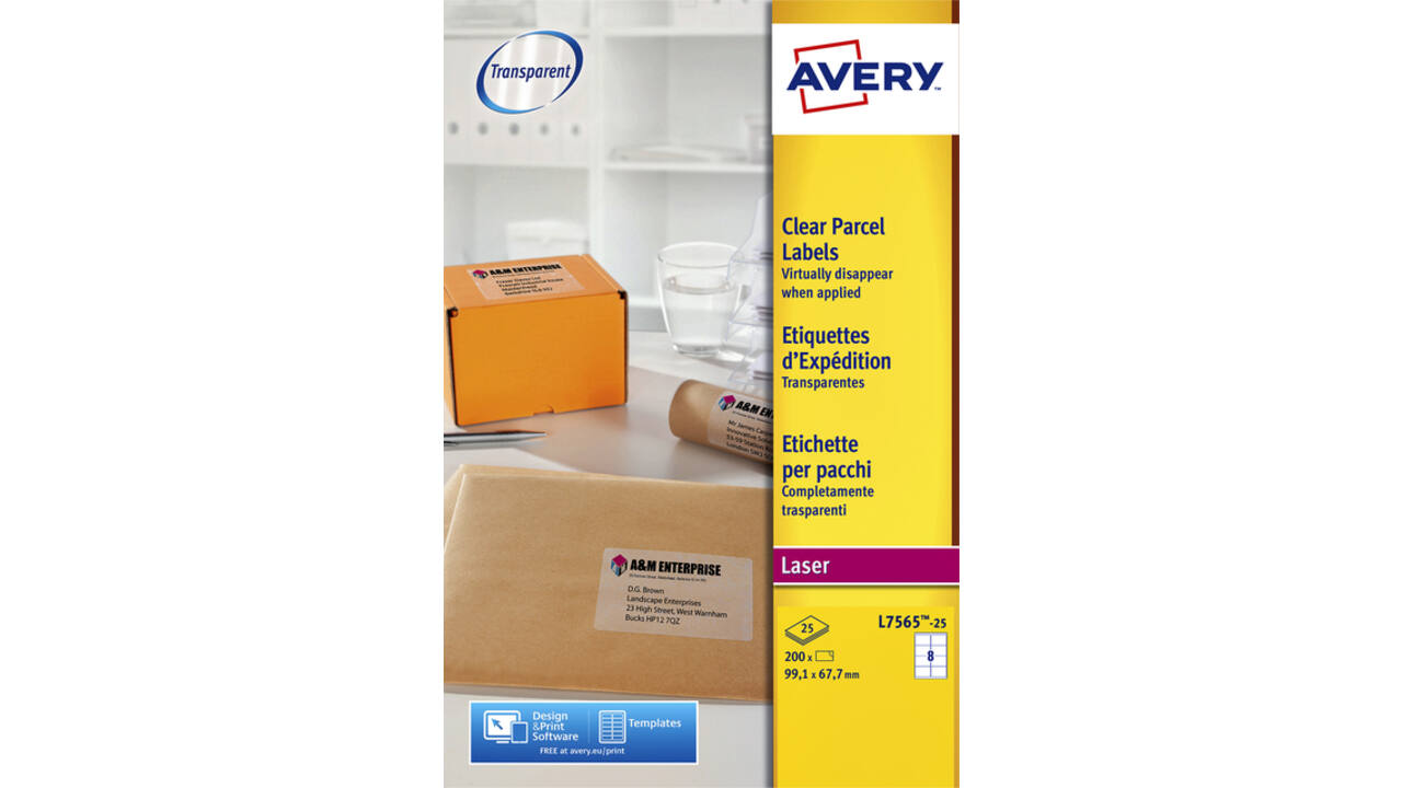 Etiket Avery L7565-25 99.1x67.7mm transparant 200stuks