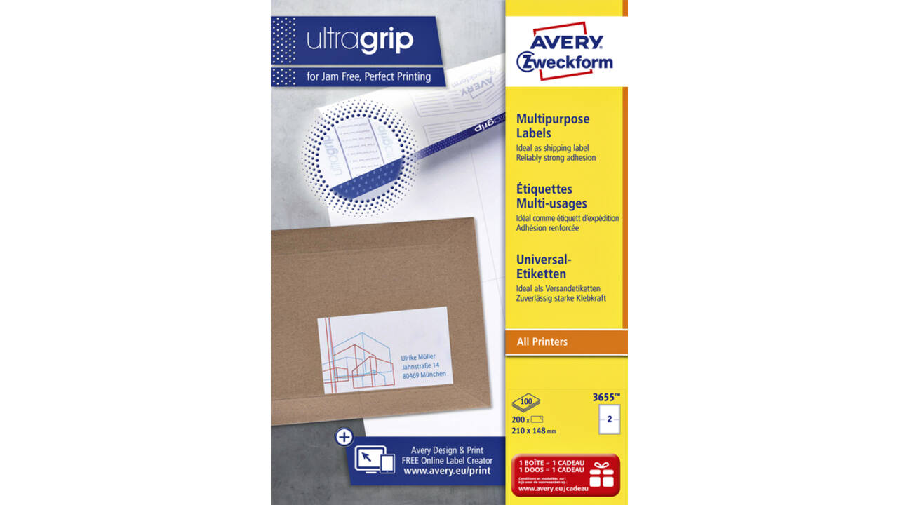 Etiket Avery Zweckform 3655 210x148mm A5 wit 200stuks