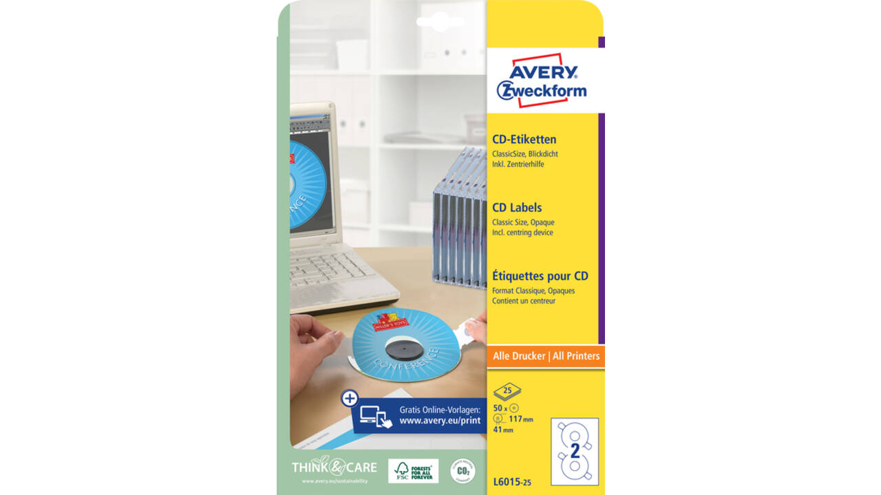 Etiket Avery Zweckform L6015-25 CD wit 50 etiketten