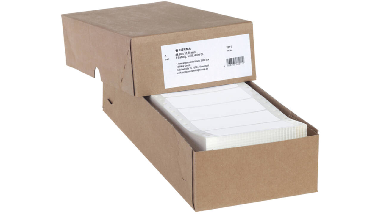 Etiket HERMA 8211 88.9x35.7mm 1-baans wit 4000stuks