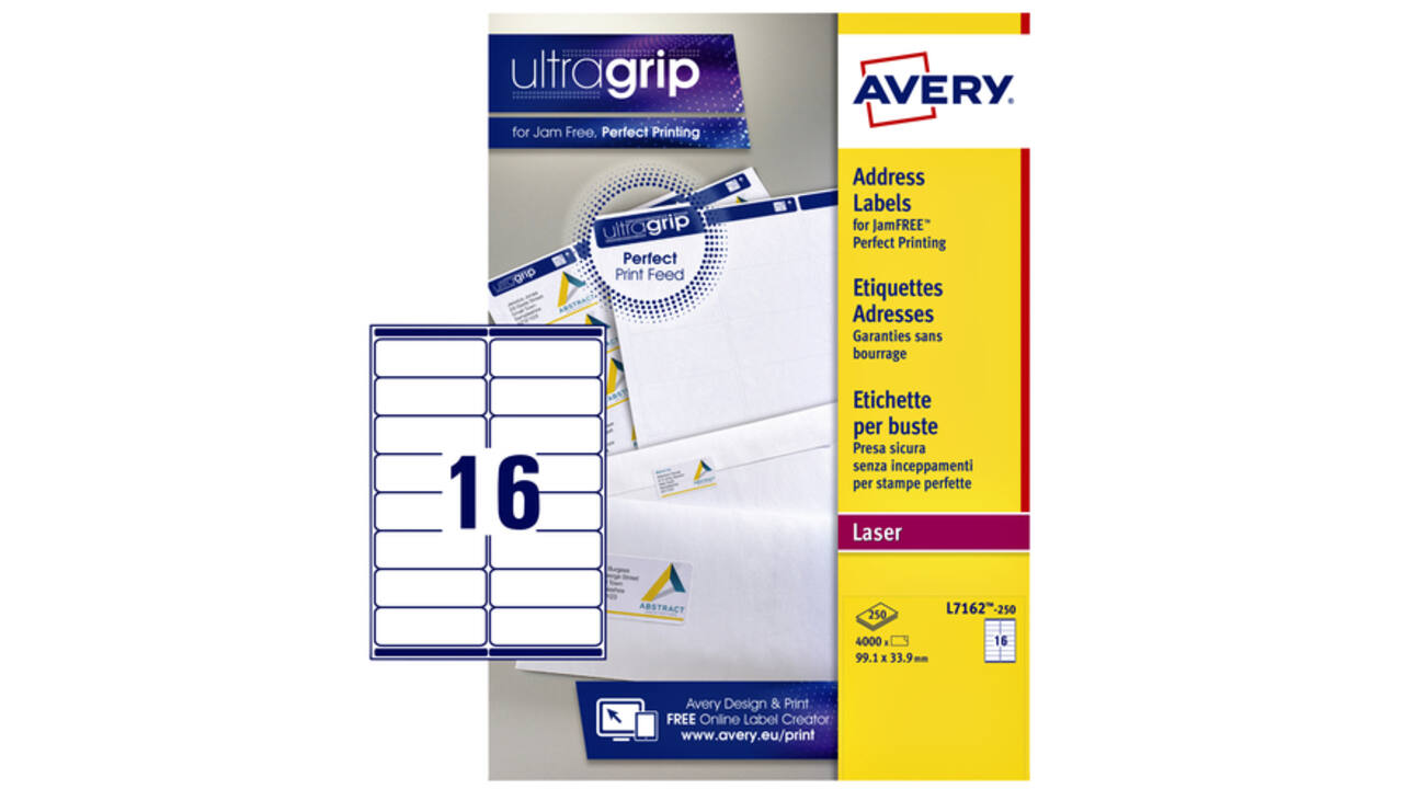 Etiket Avery L7162-250 99.1x33.9mm wit 4000stuks