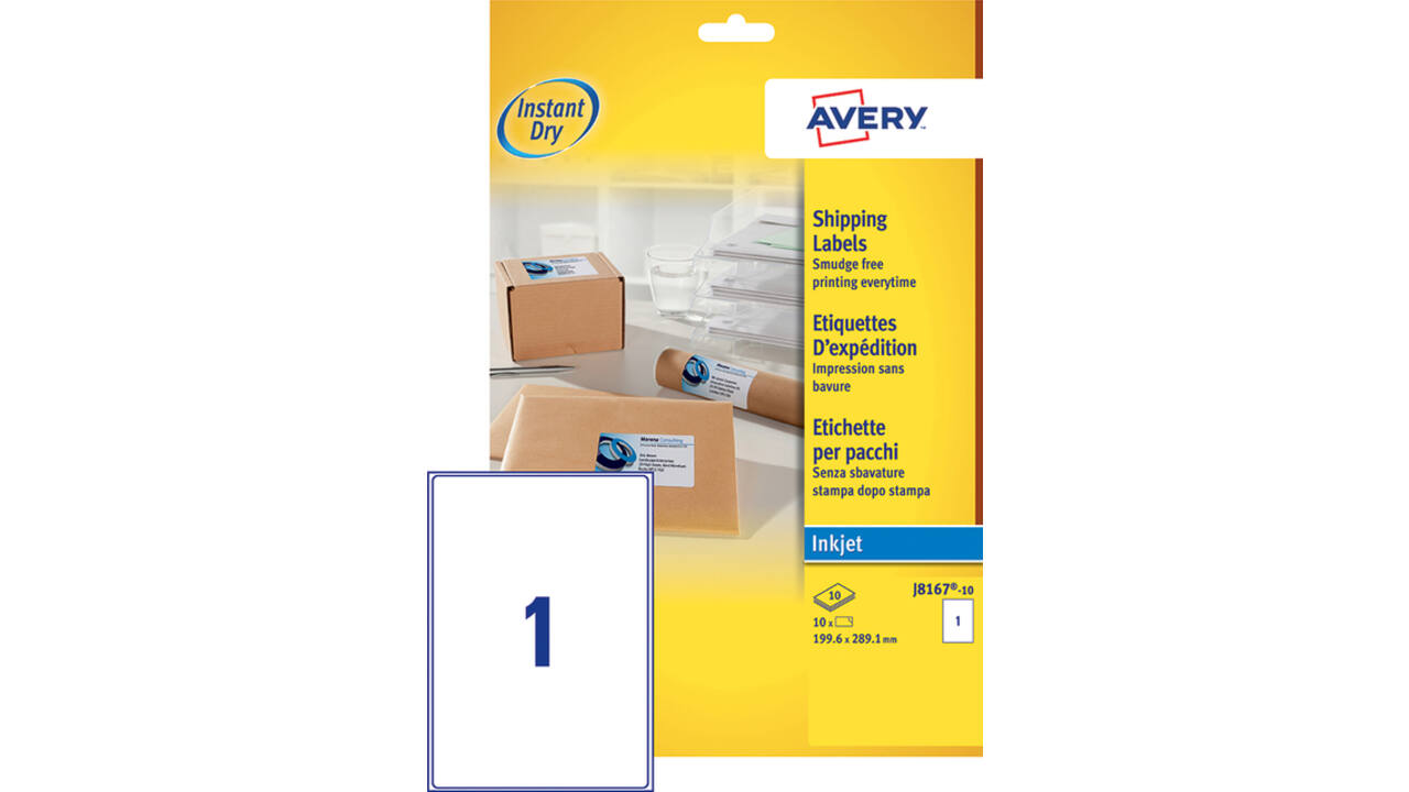 Etiket Avery J8167-10 199.6x289.1mm wit 10stuks