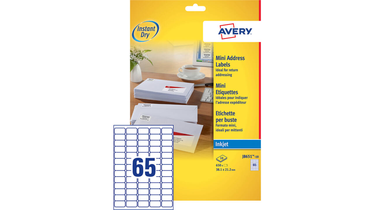 Etiket Avery J8651-10 38.1x21.2mm wit 650stuks