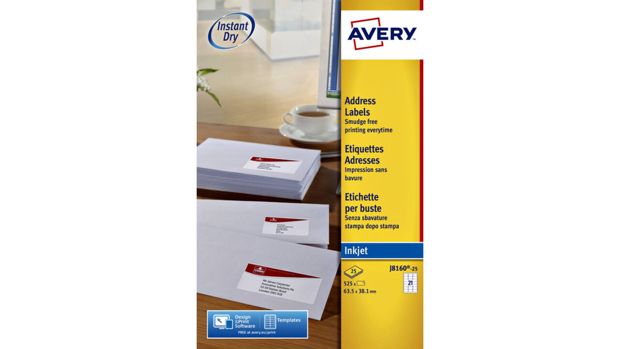 Etiket Avery J8160-10 63.5x38.1mm wit 210stuks