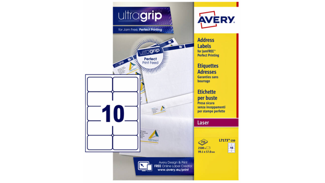 Etiket Avery L7173-250 99.1x57mm wit 2500stuks