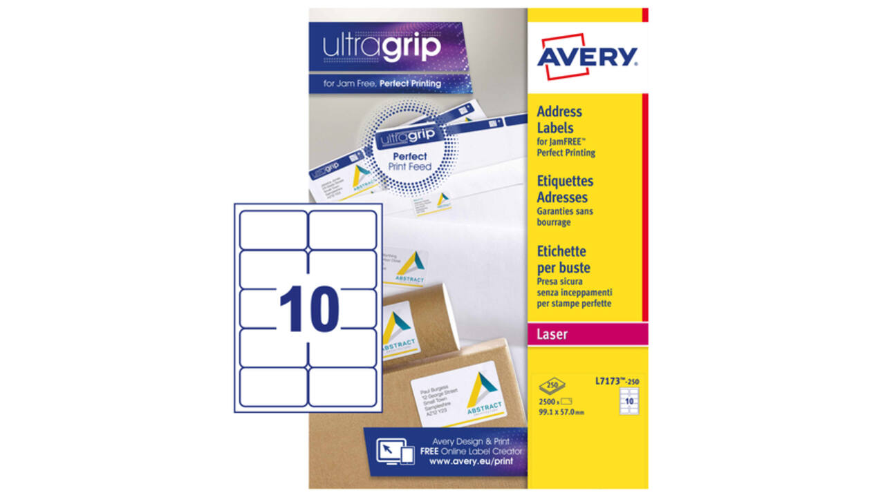 Etiket Avery L7173-250 99.1x57mm wit 2500stuks