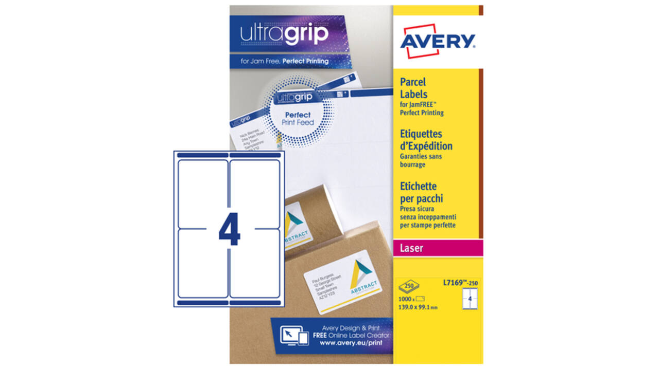 Etiket Avery L7169-250 99.1x139mm wit 1000stuks