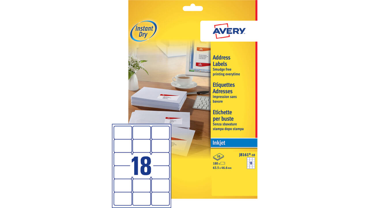 Etiket Avery J8161-10 63.5x46.6mm wit 180stuks