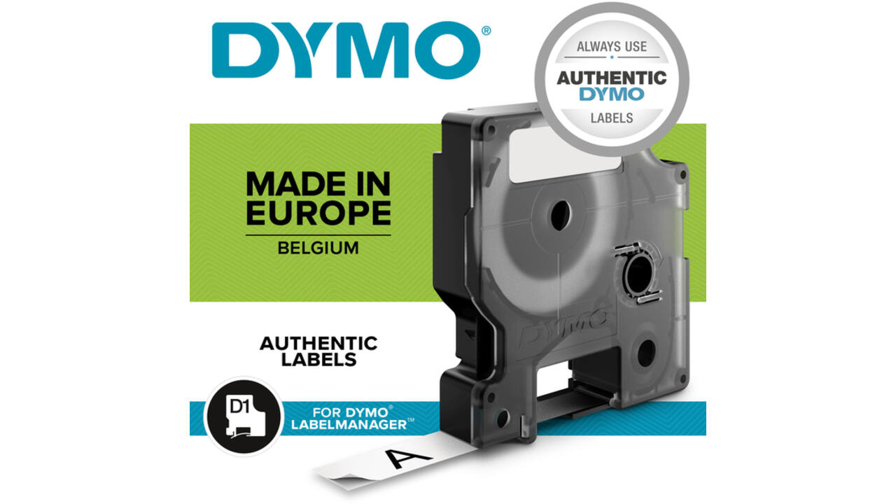 Labeltape Dymo LabelManager D1 polyester 12mm zwart op wit 10 stuks