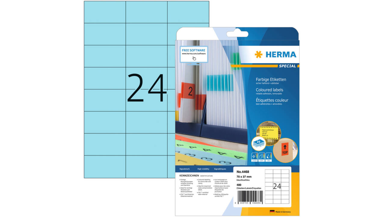 Etiket HERMA 4468 70x37mm verwijderbaar blauw 480stuks