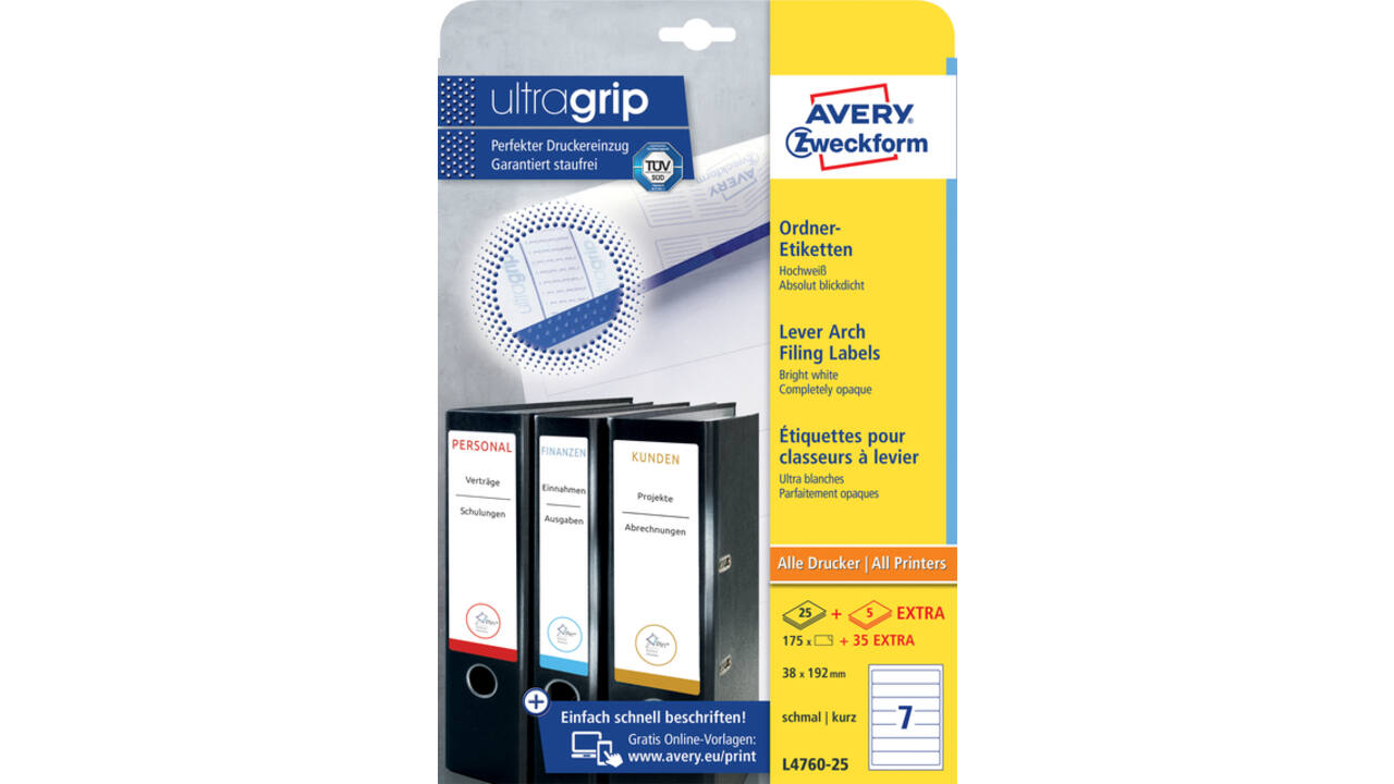 Rugetiket Avery Zweckform smal 38x192mm zelfklevend wit