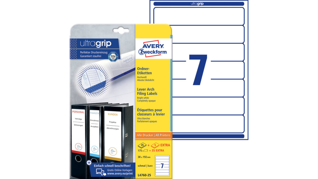 Rugetiket Avery Zweckform smal 38x192mm zelfklevend wit