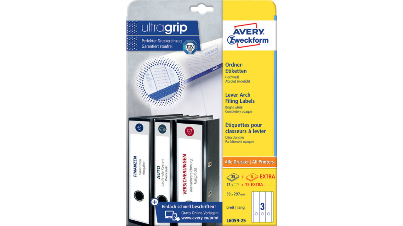 Rugetiket Avery Zweckform breed/lang 59x297mm zelfklevend wit