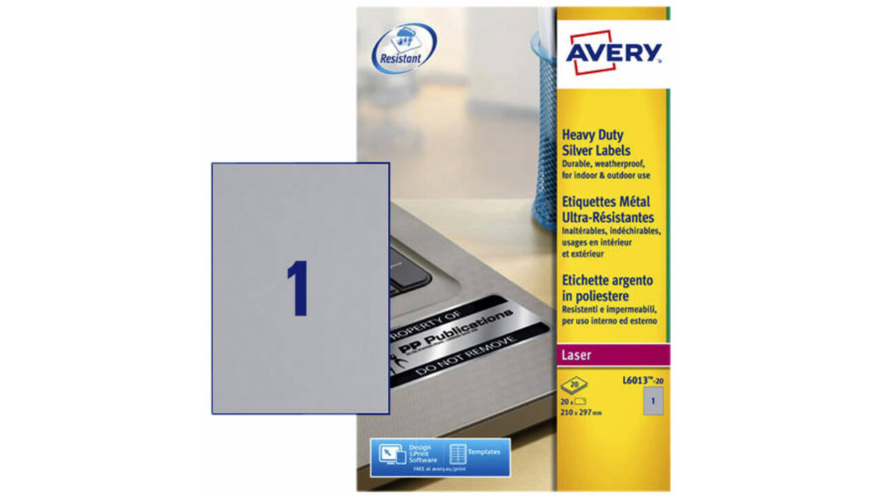 Etiket Avery L6013-20 210x297mm zilver 20stuks
