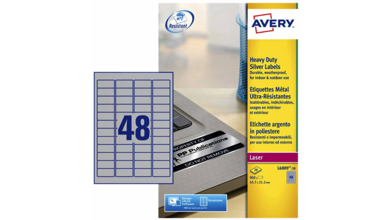 Etiket Avery L6009-20 45.7x21.2mm zilver 960stuks