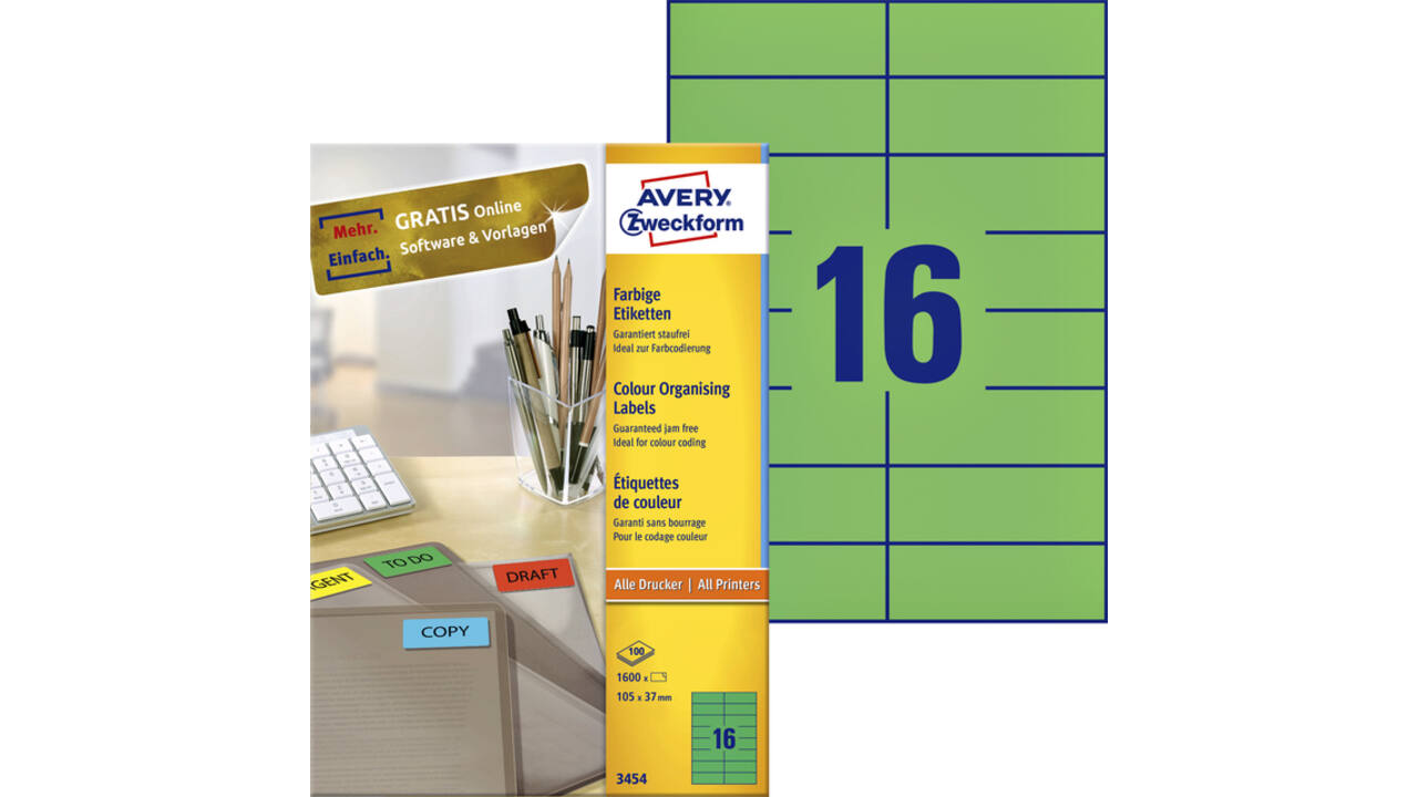 Etiket Avery Zweckform 3454 105x37mm groen 1600stuks