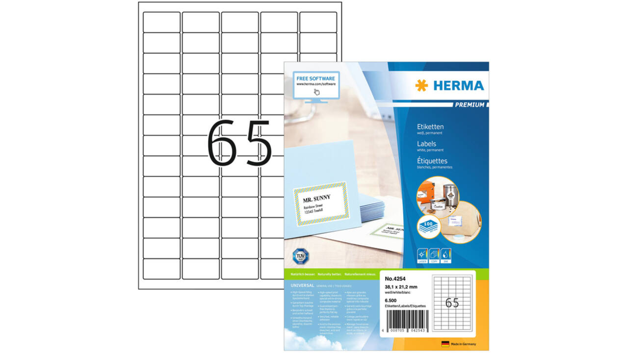 Etiket HERMA 4254 38.1x21.2mm premium wit 6500stuks
