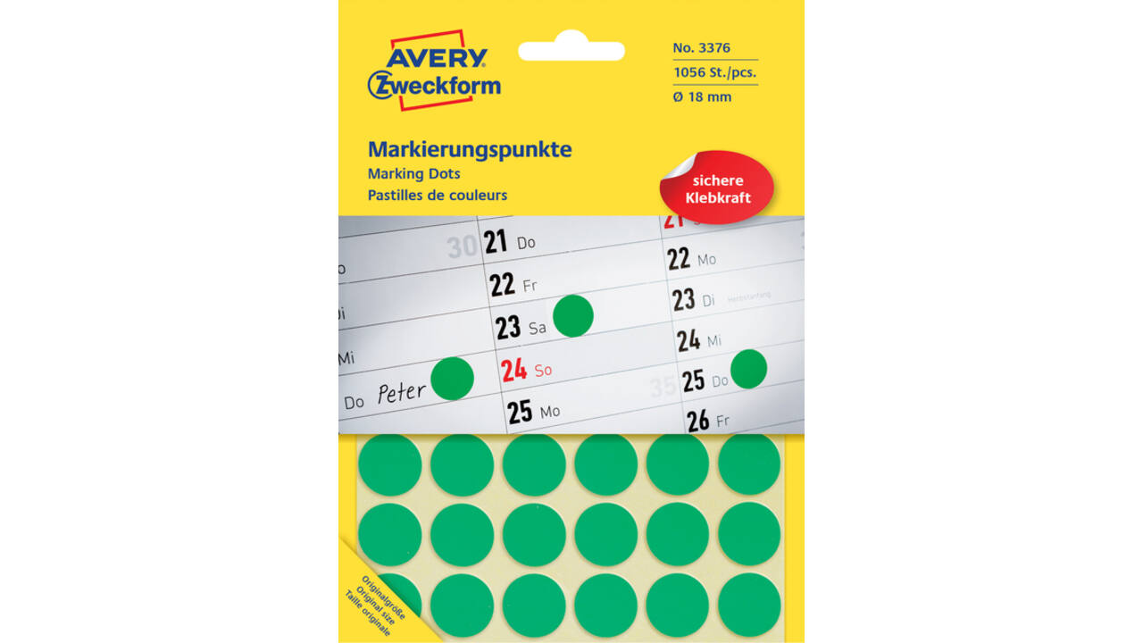 Etiket Avery Zweckform 3376 rond 18mm 1056stuks groen