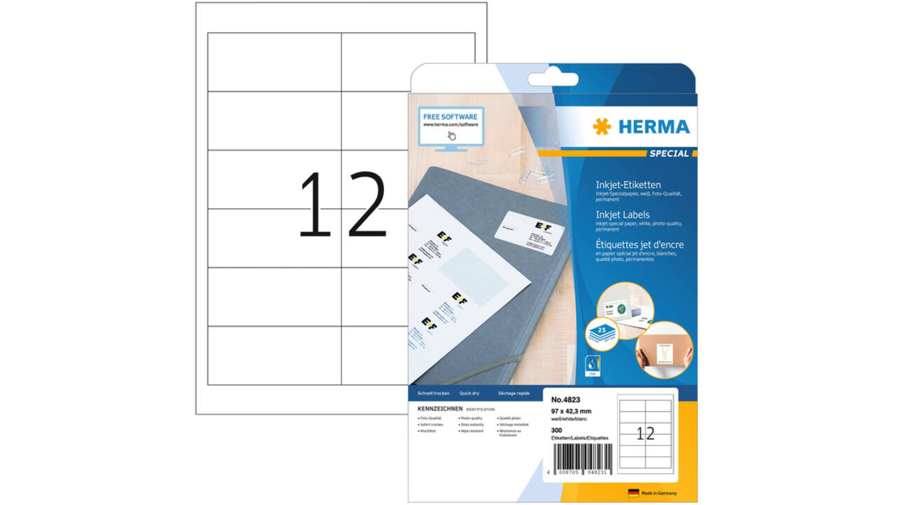 Etiket HERMA 4823 96.5x42.3mm wit 300stuks