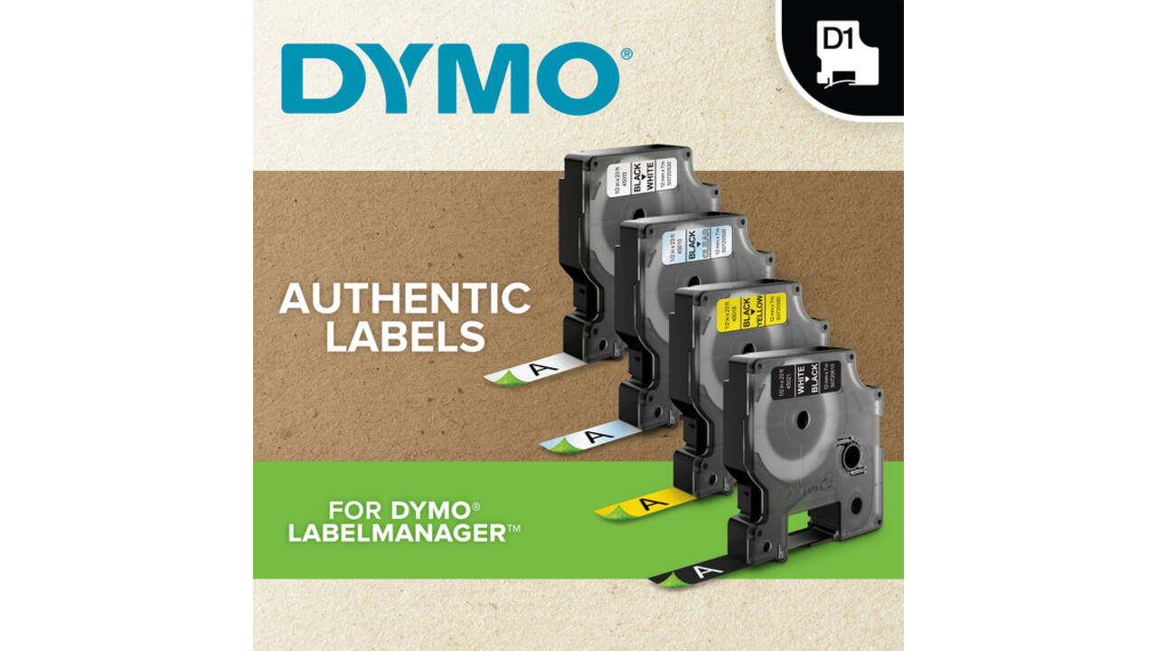Labeltape Dymo LabelManager D1 polyester 12mm wit op zwart