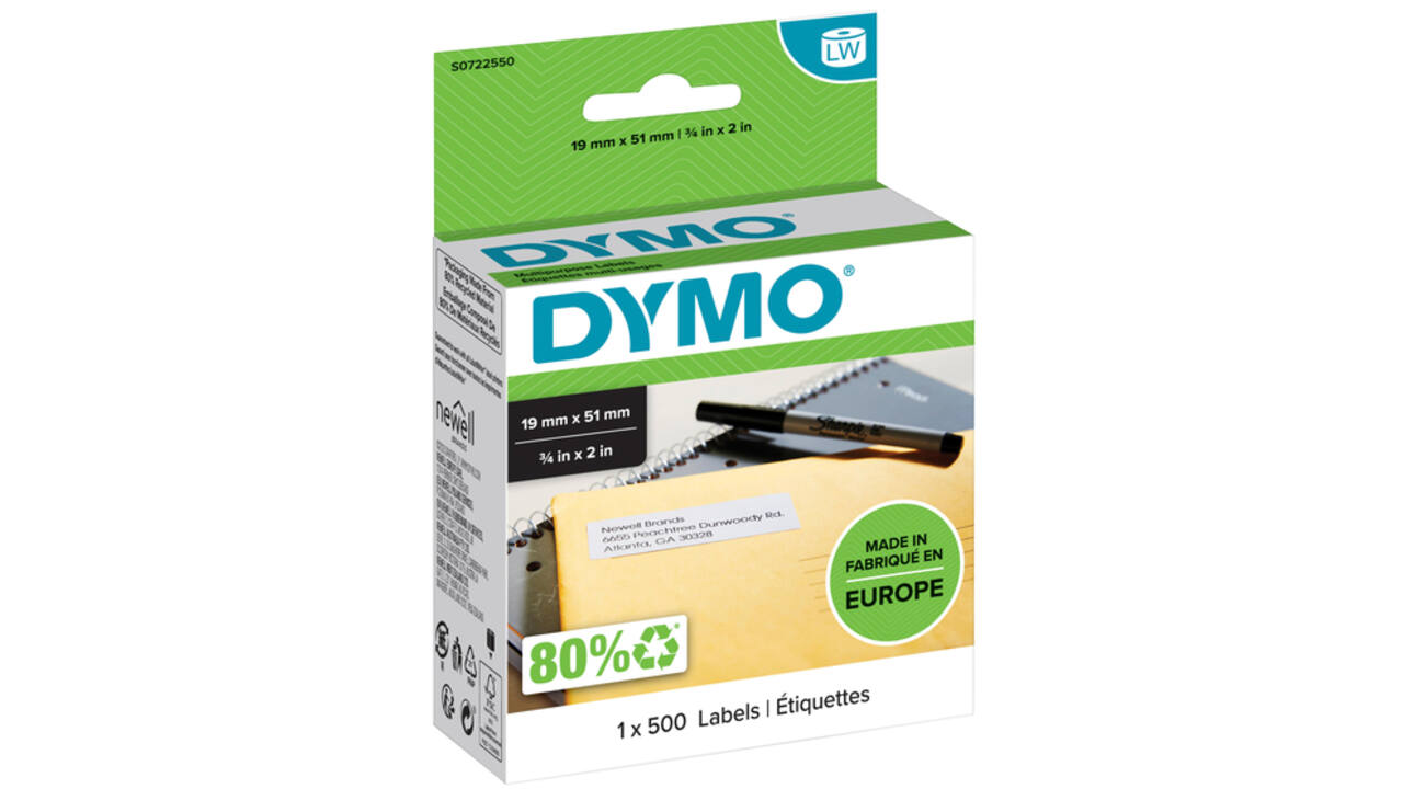 Etiket Dymo LabelWriter multifunctioneel 19x51mm 1 rol á 500 stuks wit