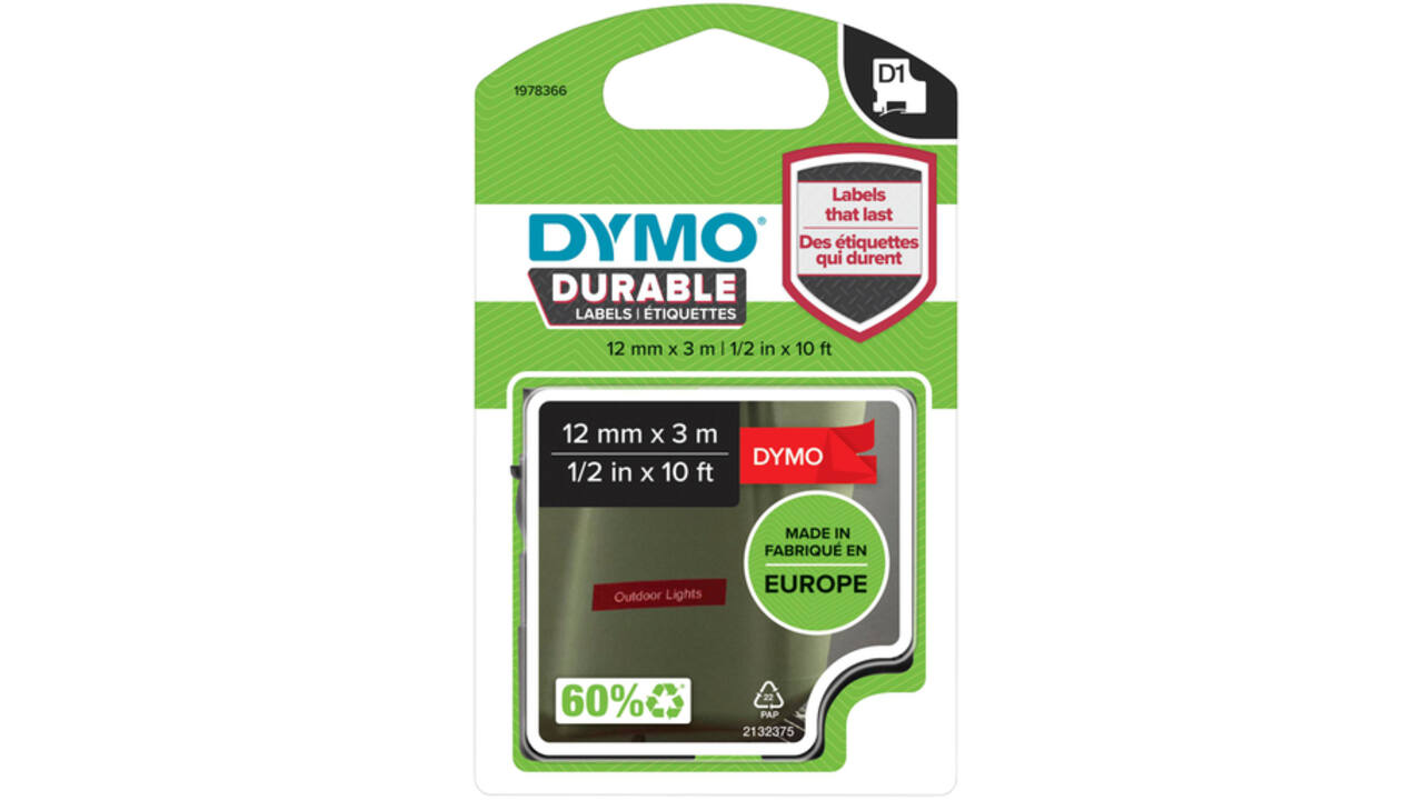 Labeltape Dymo LabelManager D1 polyester 12mm wit op rood