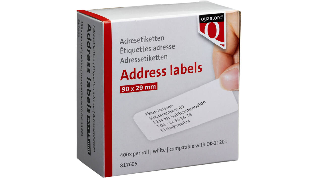 Labeletiket Quantore DK-11201 29x90mm adres wit
