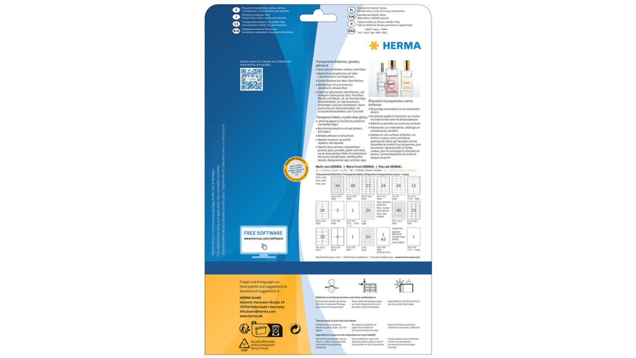 Etiket HERMA 8018 96x50.8mm transparant 250 stuks