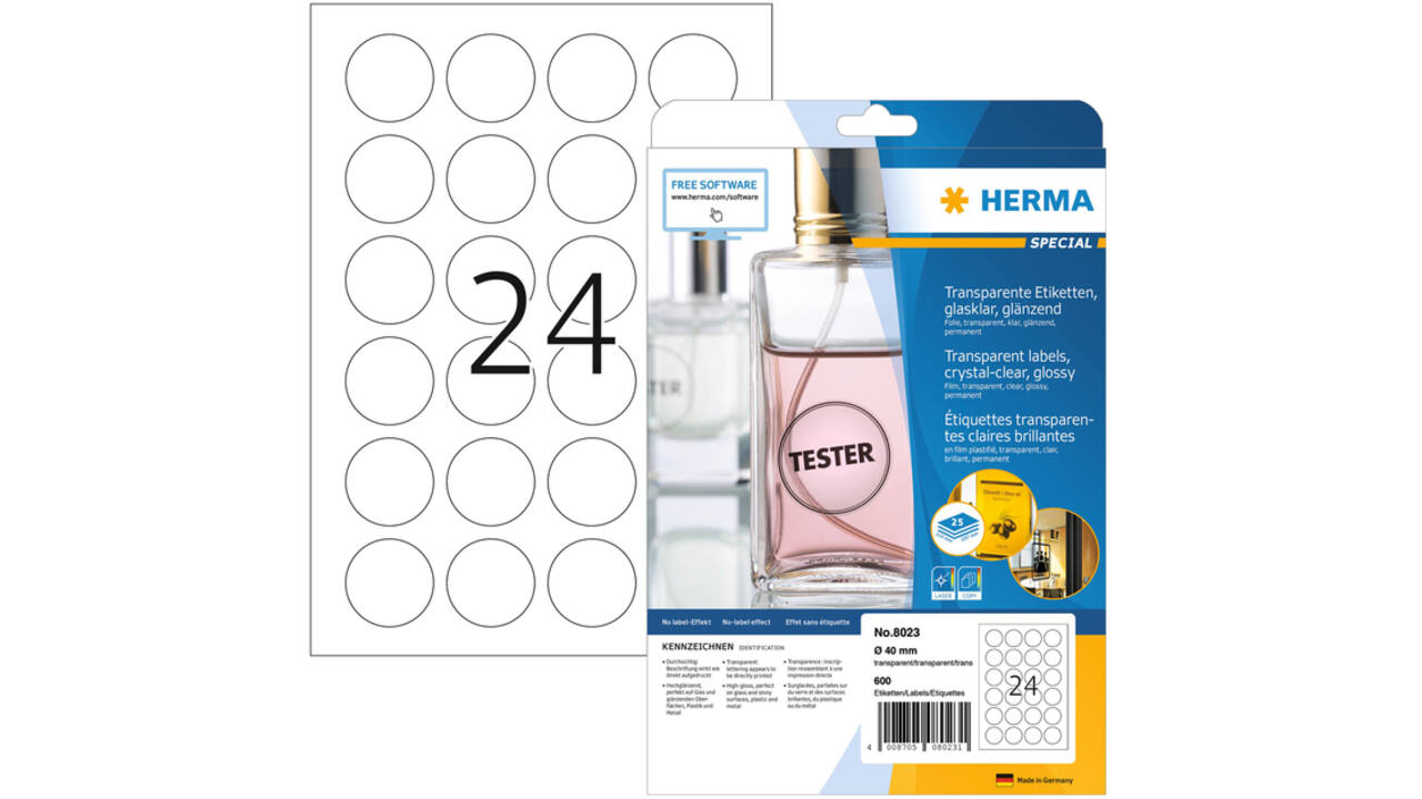 Etiket HERMA 8023 40mm rond transparant 600 stuks