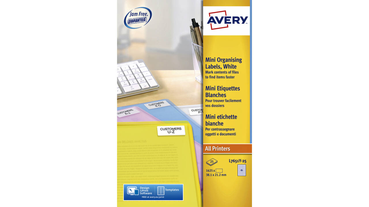 Etiket Avery L7651Y-25 38.1x21.2mm neon geel 1625stuks