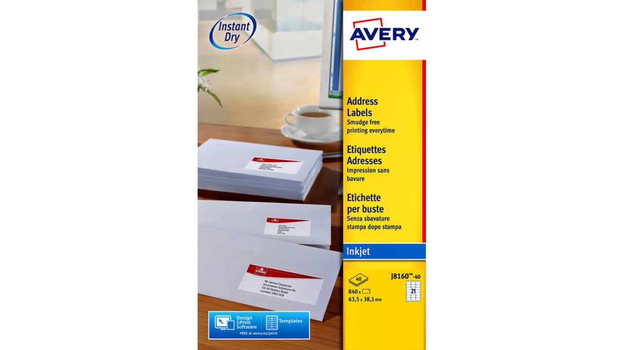 Etiket Avery J8160-25 63.5x38.1mm wit 525stuks