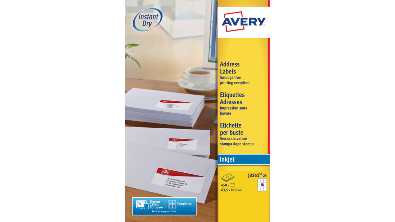 Etiket Avery J8161-25 63.5x46.6mm wit 450stuks