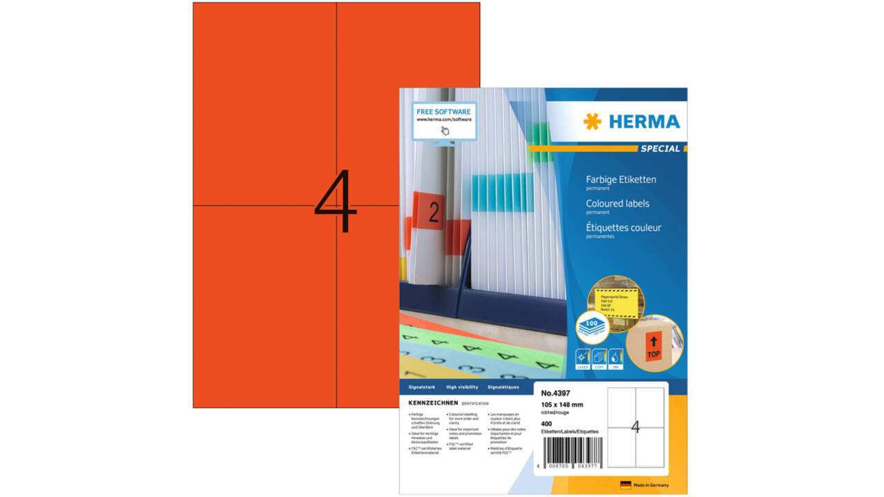 Etiket HERMA 4397 105x148mm A6 rood 400stuks
