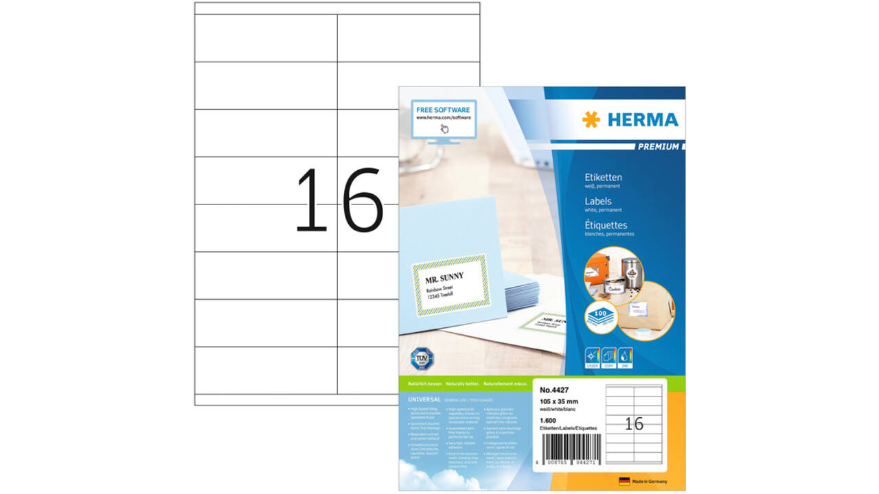 Etiket HERMA 4427 105x35mm premium wit 1600stuks