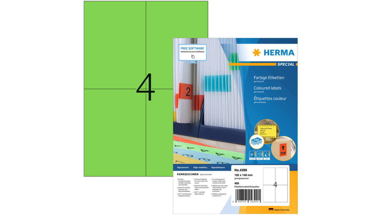 Etiket HERMA 4399 105x148mm A6 groen 400stuks